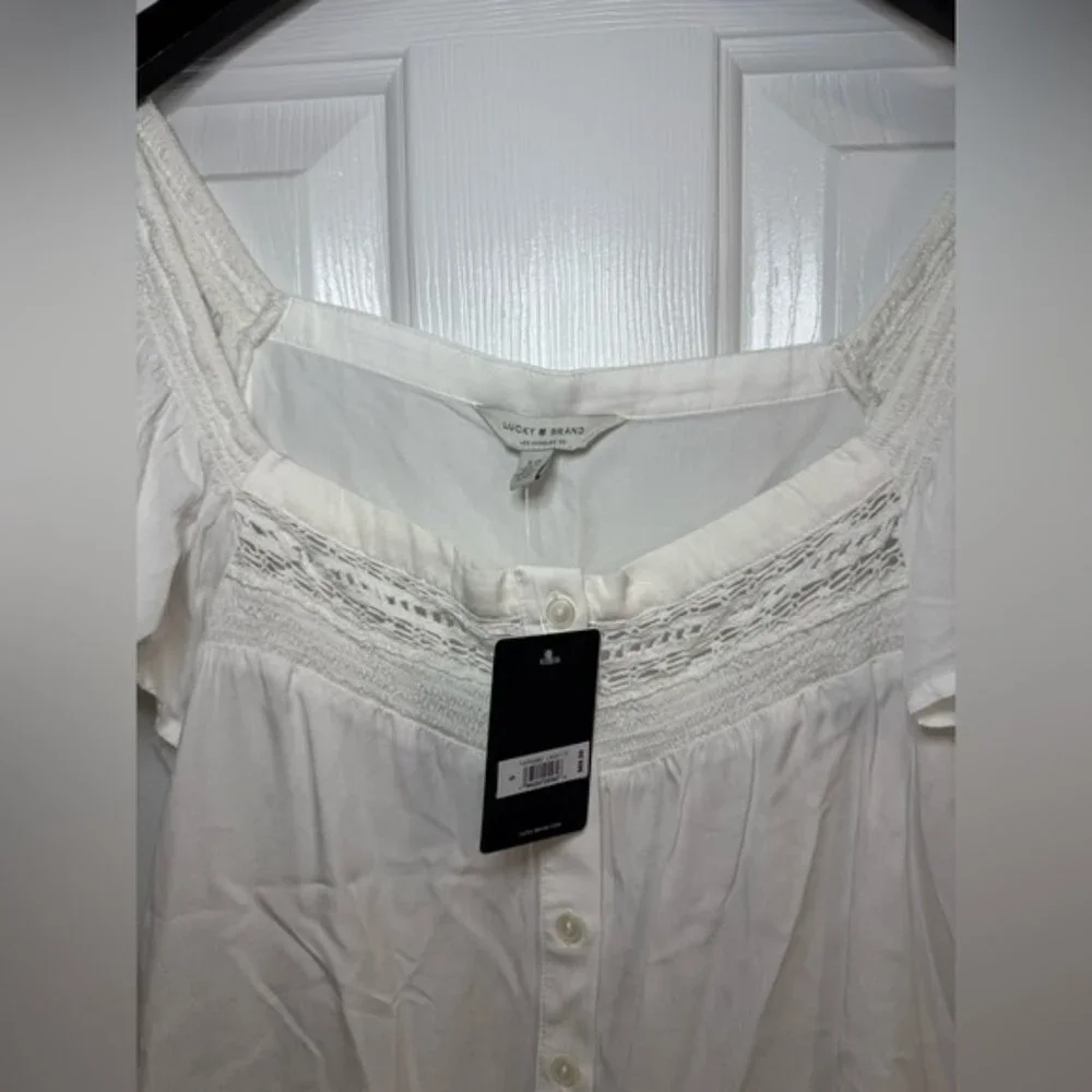 Lucky Brand Blouse Size Small NWT Square Neck Peplum White Ruffle - Picture 3 of 5